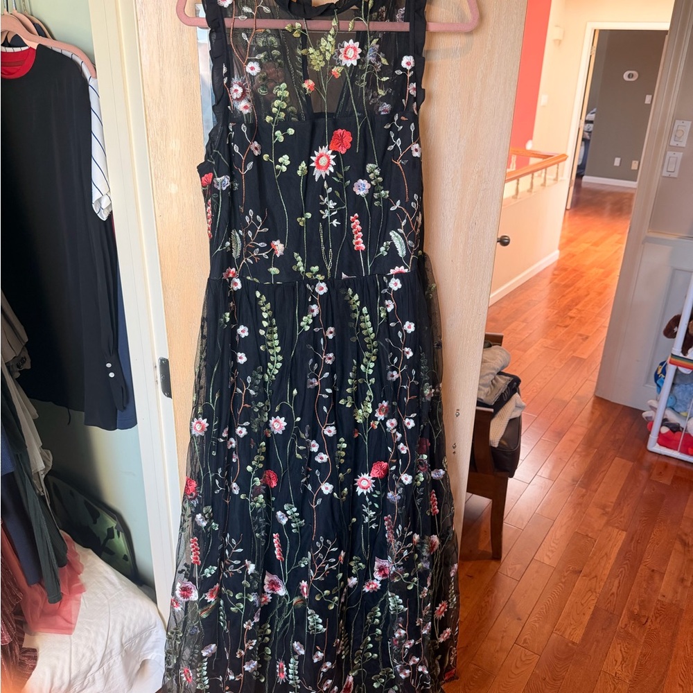 City Studio Black Floral Embroidered Maxi Dress